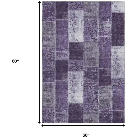 Purple And Ivory Patchwork Washable Area Rug With UV Protection Photo 3