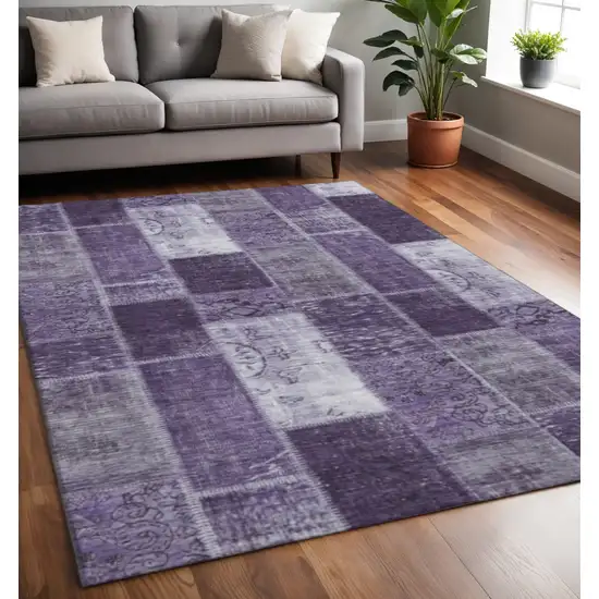 Purple And Ivory Patchwork Washable Area Rug With UV Protection Photo 2