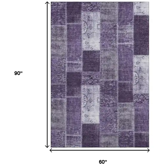 Purple And Ivory Patchwork Washable Area Rug With UV Protection Photo 3