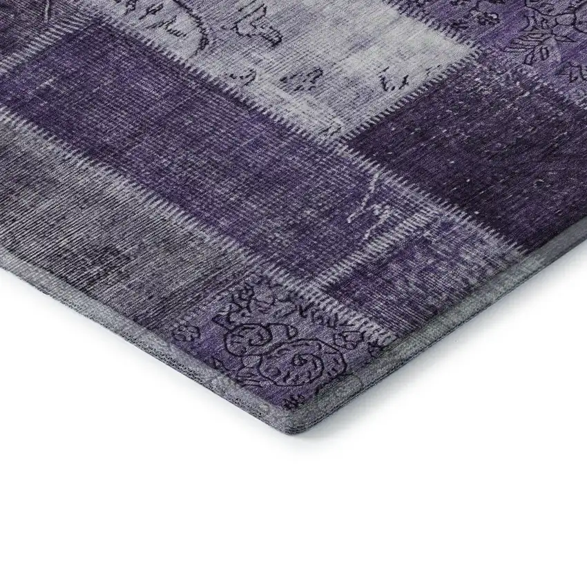 Purple And Ivory Patchwork Washable Area Rug With UV Protection Photo 8