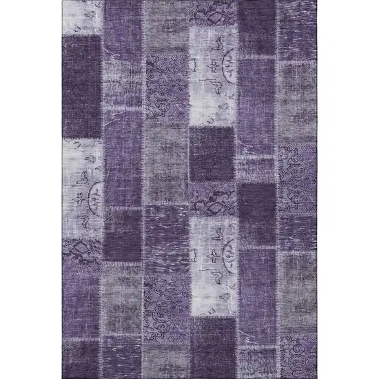 Purple And Ivory Patchwork Washable Area Rug With UV Protection Photo 4