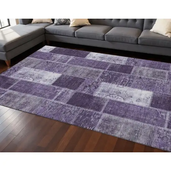 Purple And Ivory Patchwork Washable Area Rug With UV Protection Photo 2