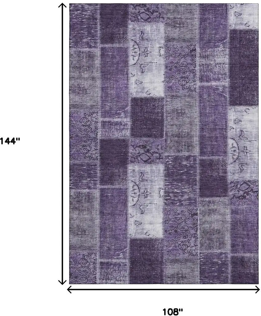 Purple And Ivory Patchwork Washable Area Rug With UV Protection Photo 3