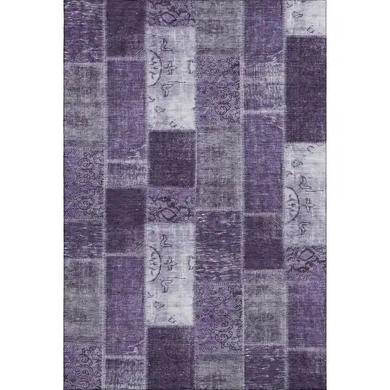 Purple And Ivory Patchwork Washable Area Rug With UV Protection Photo 1