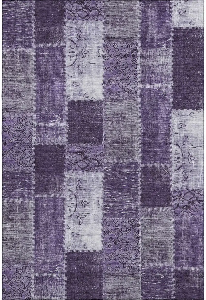 Purple And Ivory Patchwork Washable Area Rug With UV Protection Photo 1
