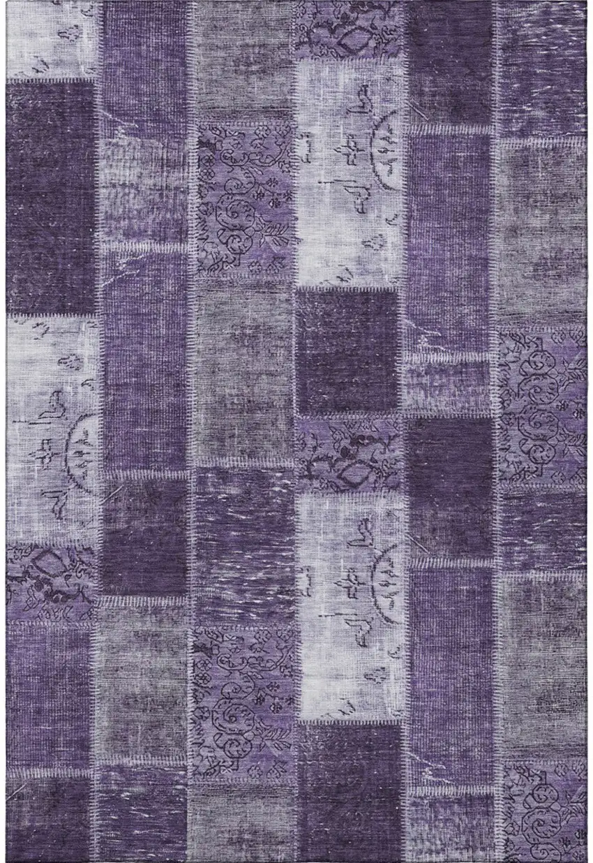 Purple And Ivory Patchwork Washable Area Rug With UV Protection Photo 4