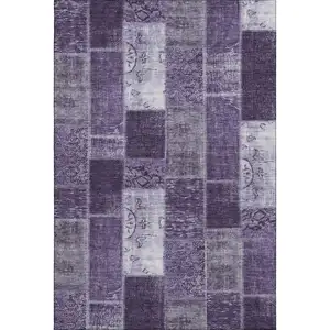 Photo of Purple And Ivory Patchwork Washable Area Rug With UV Protection