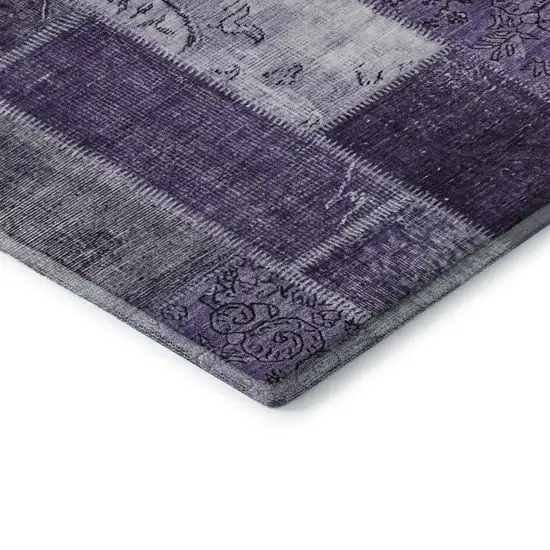Purple And Ivory Patchwork Washable Area Rug With UV Protection Photo 8