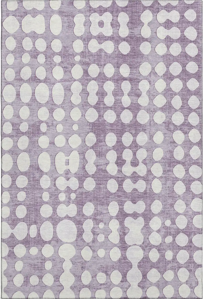 Purple And Ivory Polka Dot Washable Area Rug With UV Protection Photo 1
