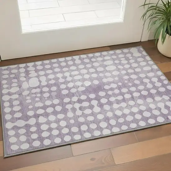Purple And Ivory Polka Dot Washable Area Rug With UV Protection Photo 2