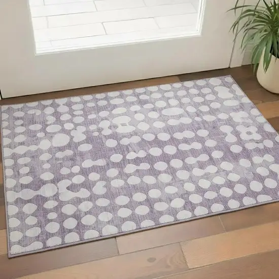 Purple And Ivory Polka Dot Washable Area Rug With UV Protection Photo 1