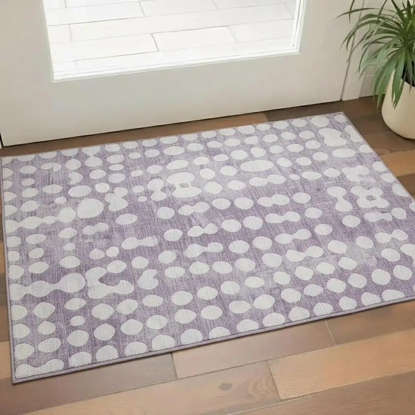 Purple And Ivory Polka Dot Washable Area Rug With UV Protection Photo 1