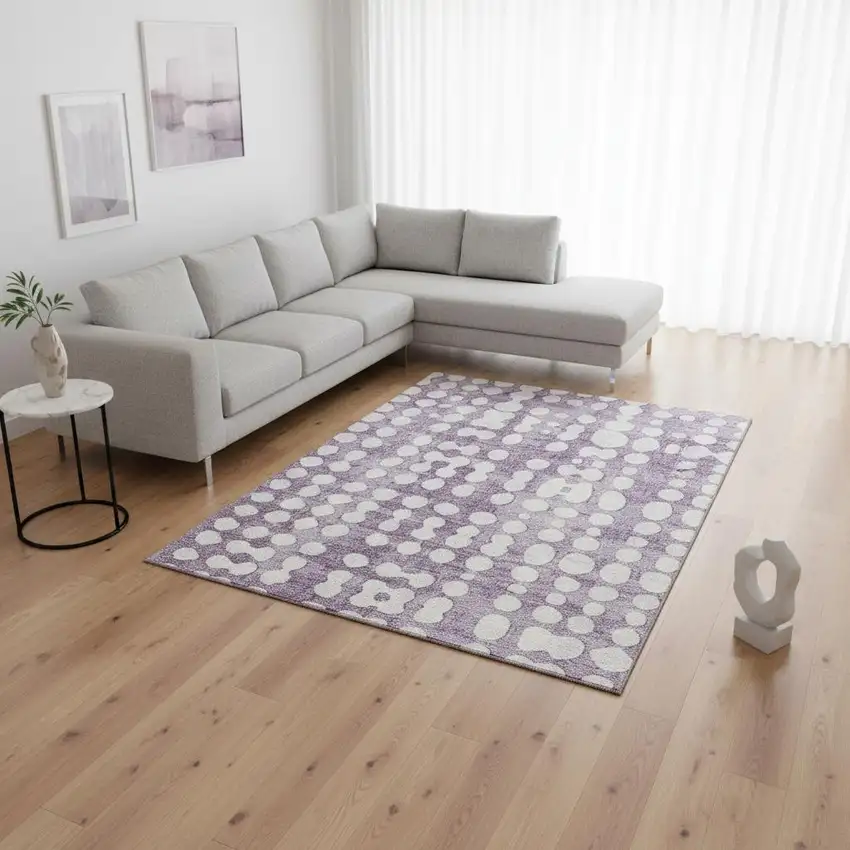 Purple And Ivory Polka Dot Washable Area Rug With UV Protection Photo 2
