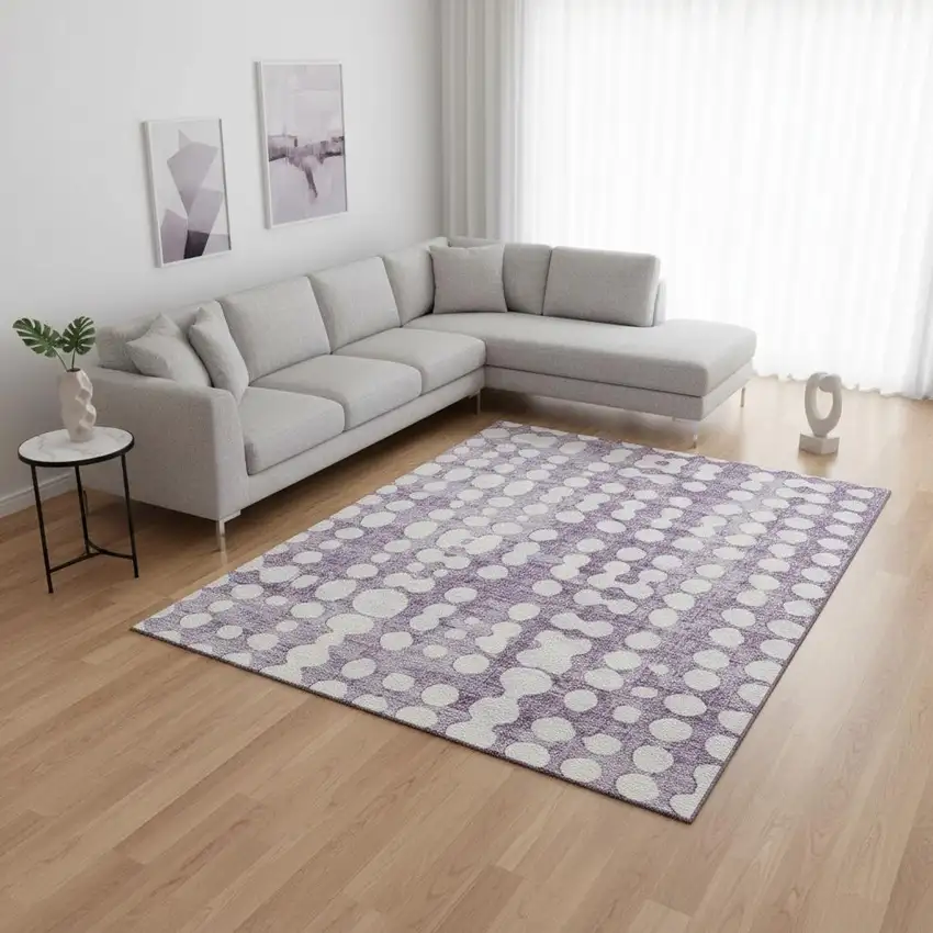Purple And Ivory Polka Dot Washable Area Rug With UV Protection Photo 2