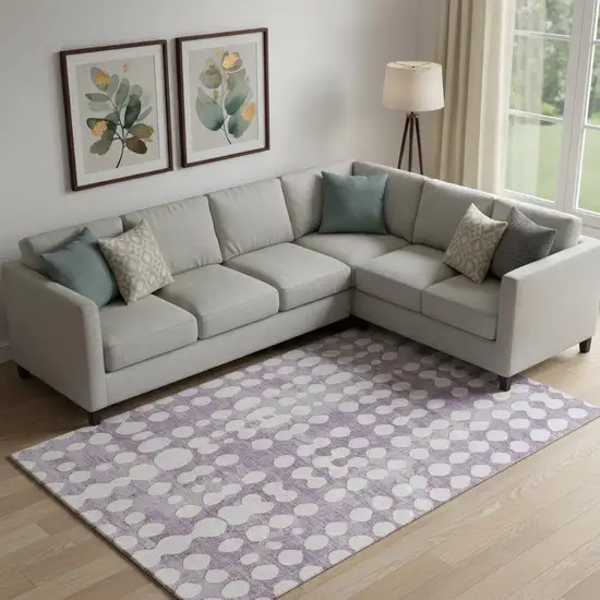 Purple And Ivory Polka Dot Washable Area Rug With UV Protection Photo 1