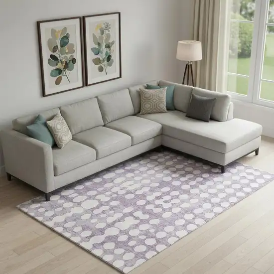 Purple And Ivory Polka Dot Washable Area Rug With UV Protection Photo 1