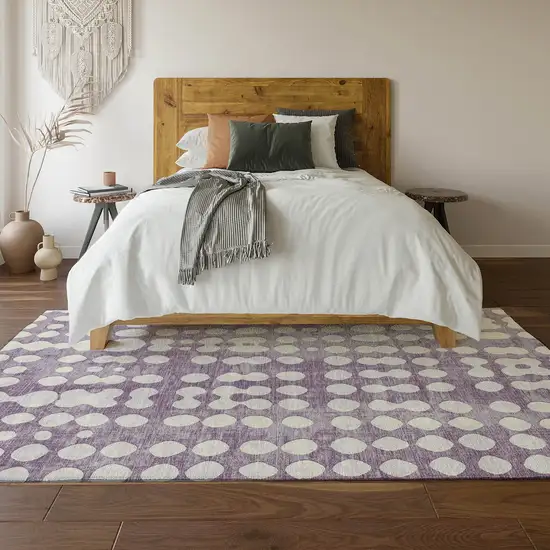 Purple And Ivory Polka Dot Washable Area Rug With UV Protection Photo 6
