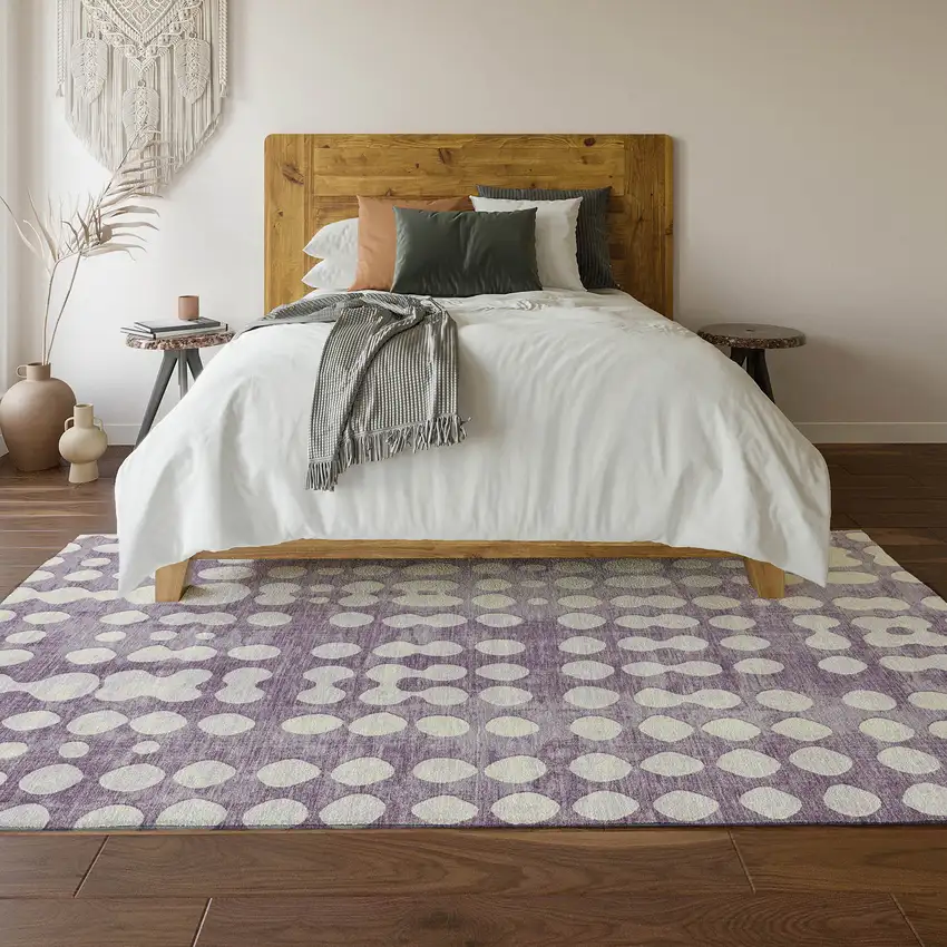Purple And Ivory Polka Dot Washable Area Rug With UV Protection Photo 6