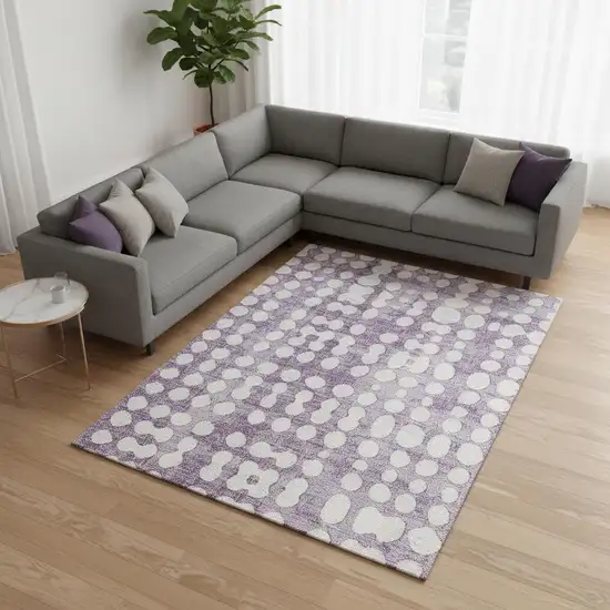 Purple And Ivory Polka Dot Washable Area Rug With UV Protection Photo 2