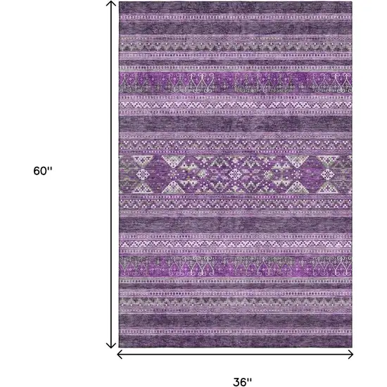 Purple And Ivory Southwestern Washable Area Rug With UV Protection Photo 7