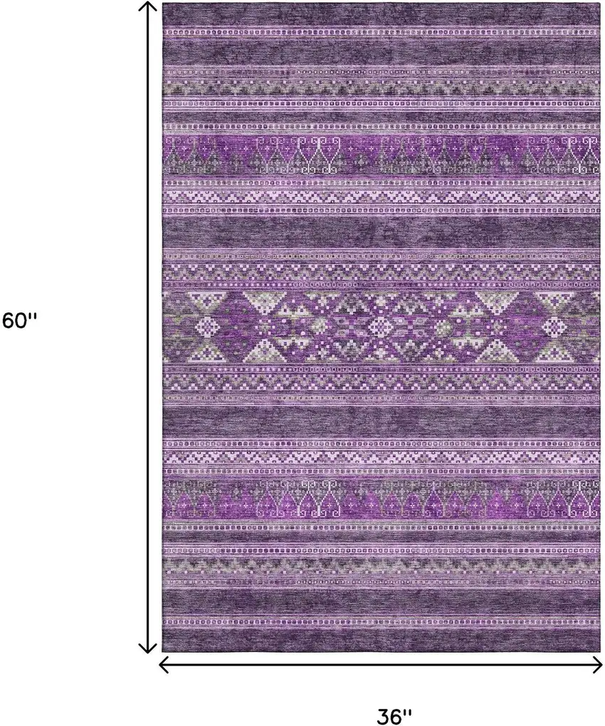 Purple And Ivory Southwestern Washable Area Rug With UV Protection Photo 7