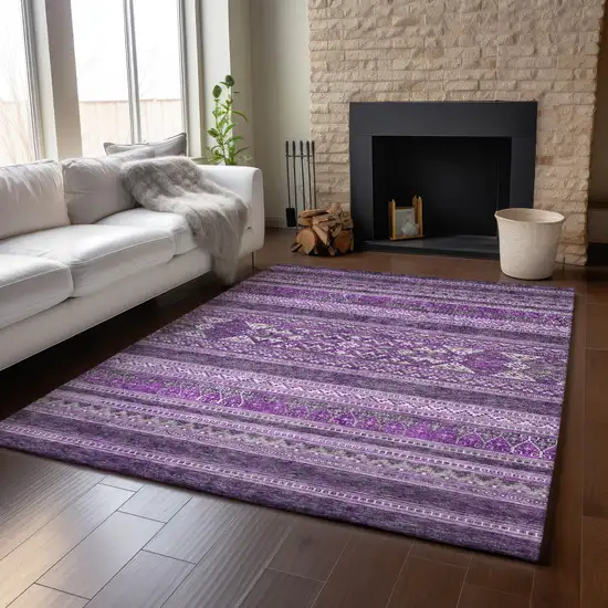 Purple And Ivory Southwestern Washable Area Rug With UV Protection Photo 6