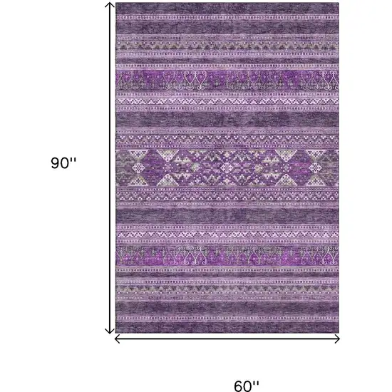Purple And Ivory Southwestern Washable Area Rug With UV Protection Photo 3