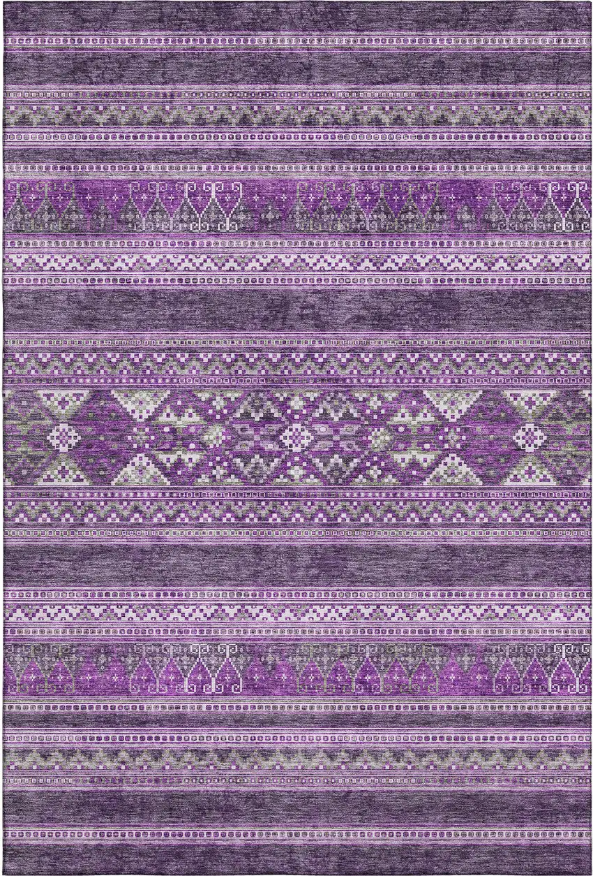 Purple And Ivory Southwestern Washable Area Rug With UV Protection Photo 2