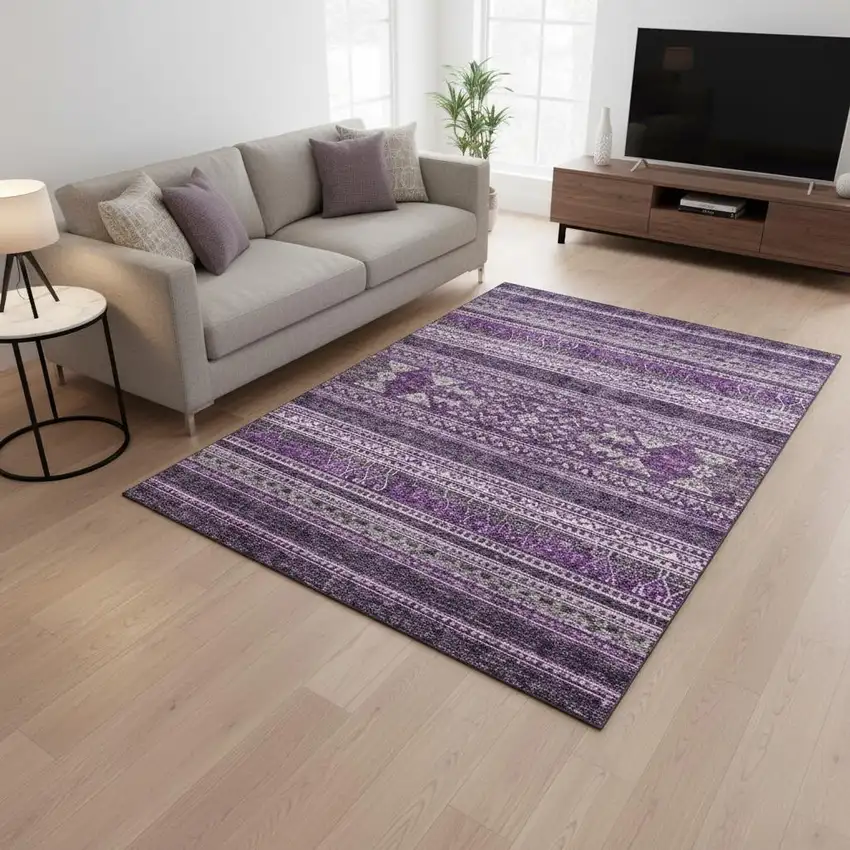 Purple And Ivory Southwestern Washable Area Rug With UV Protection Photo 1