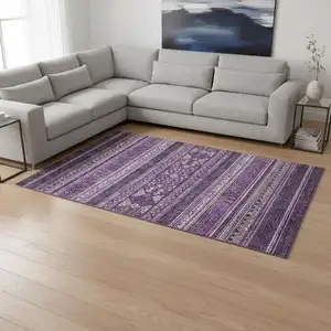 Photo of Purple And Ivory Southwestern Washable Area Rug With UV Protection