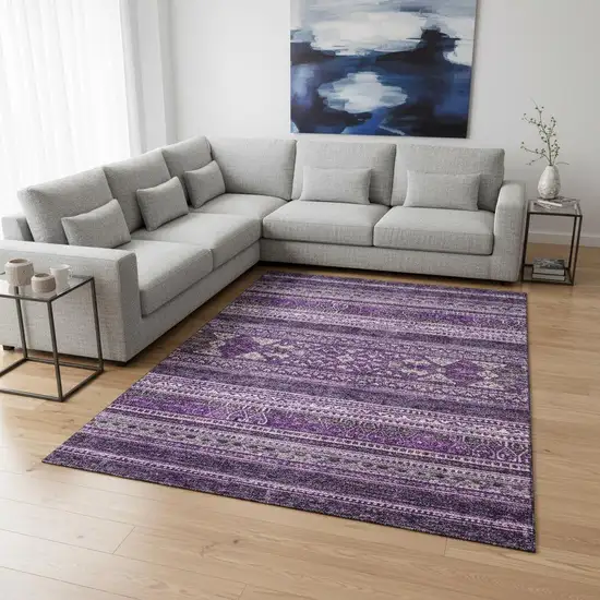 Purple And Ivory Southwestern Washable Area Rug With UV Protection Photo 1