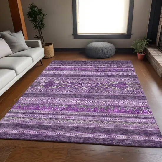 Purple And Ivory Southwestern Washable Area Rug With UV Protection Photo 7