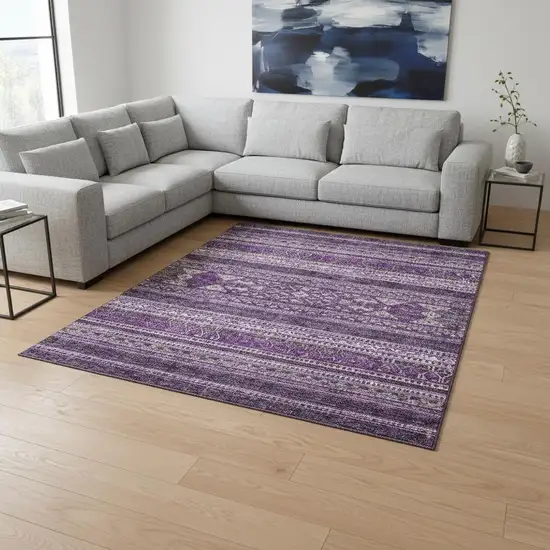 Purple And Ivory Southwestern Washable Area Rug With UV Protection Photo 1