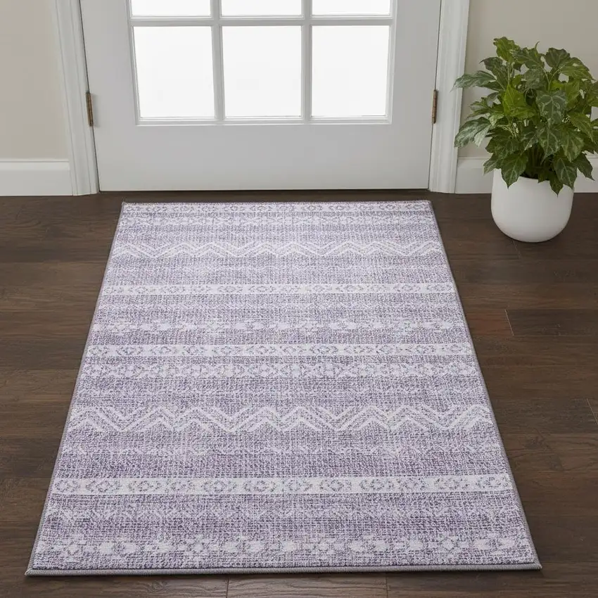 Purple And Ivory Southwestern Washable Area Rug With UV Protection Photo 2