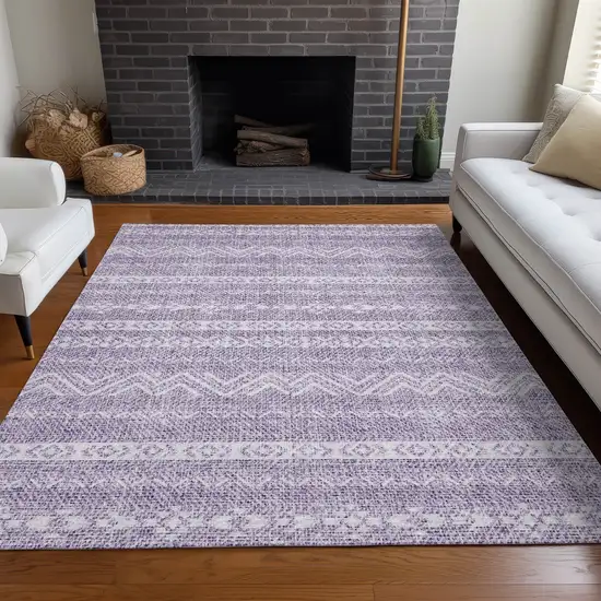 Purple And Ivory Southwestern Washable Area Rug With UV Protection Photo 5