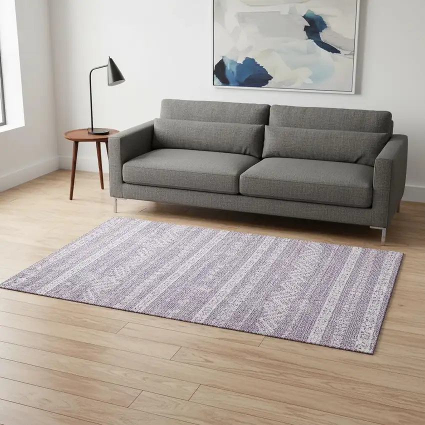 Purple And Ivory Southwestern Washable Area Rug With UV Protection Photo 2