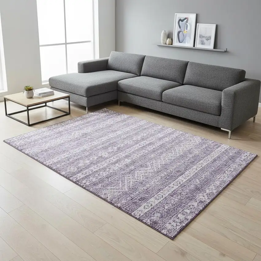 Purple And Ivory Southwestern Washable Area Rug With UV Protection Photo 2