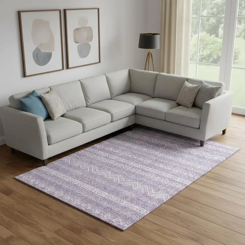 Purple And Ivory Southwestern Washable Area Rug With UV Protection Photo 1