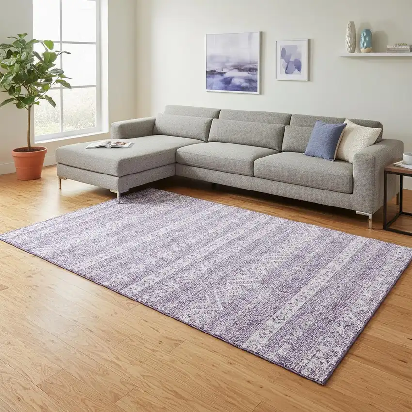 Purple And Ivory Southwestern Washable Area Rug With UV Protection Photo 2
