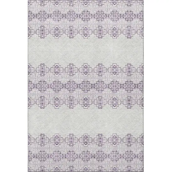 Purple And Ivory Southwestern Washable Area Rug With UV Protection Photo 3