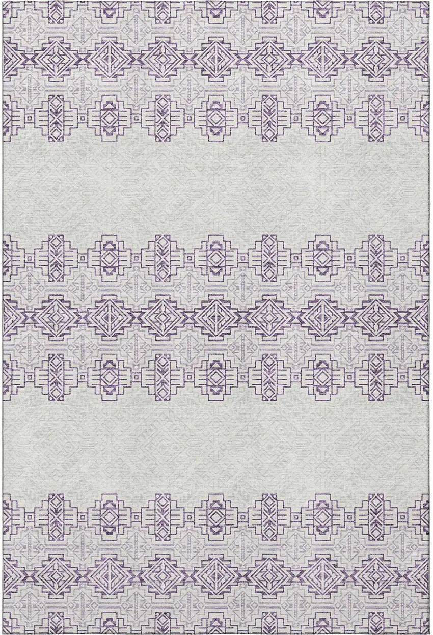 Purple And Ivory Southwestern Washable Area Rug With UV Protection Photo 3
