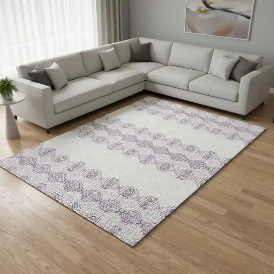 Purple And Ivory Southwestern Washable Area Rug With UV Protection Photo 2