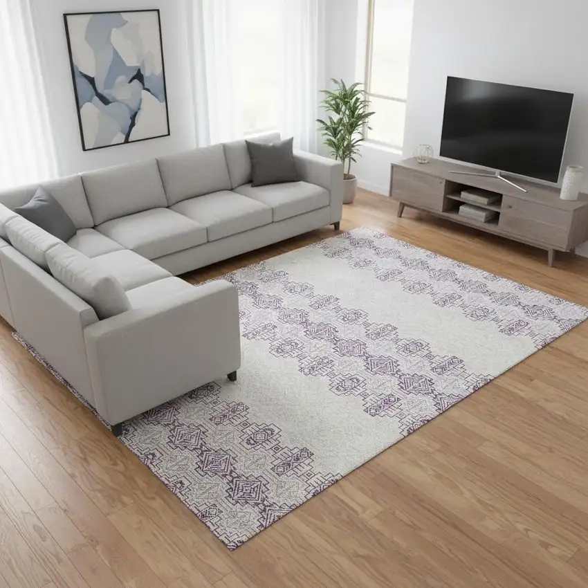 Purple And Ivory Southwestern Washable Area Rug With UV Protection Photo 2