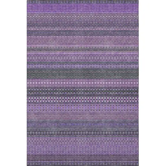 Purple And Ivory Striped Washable Area Rug With UV Protection Photo 1