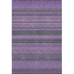 Photo of Purple And Ivory Striped Washable Area Rug With UV Protection