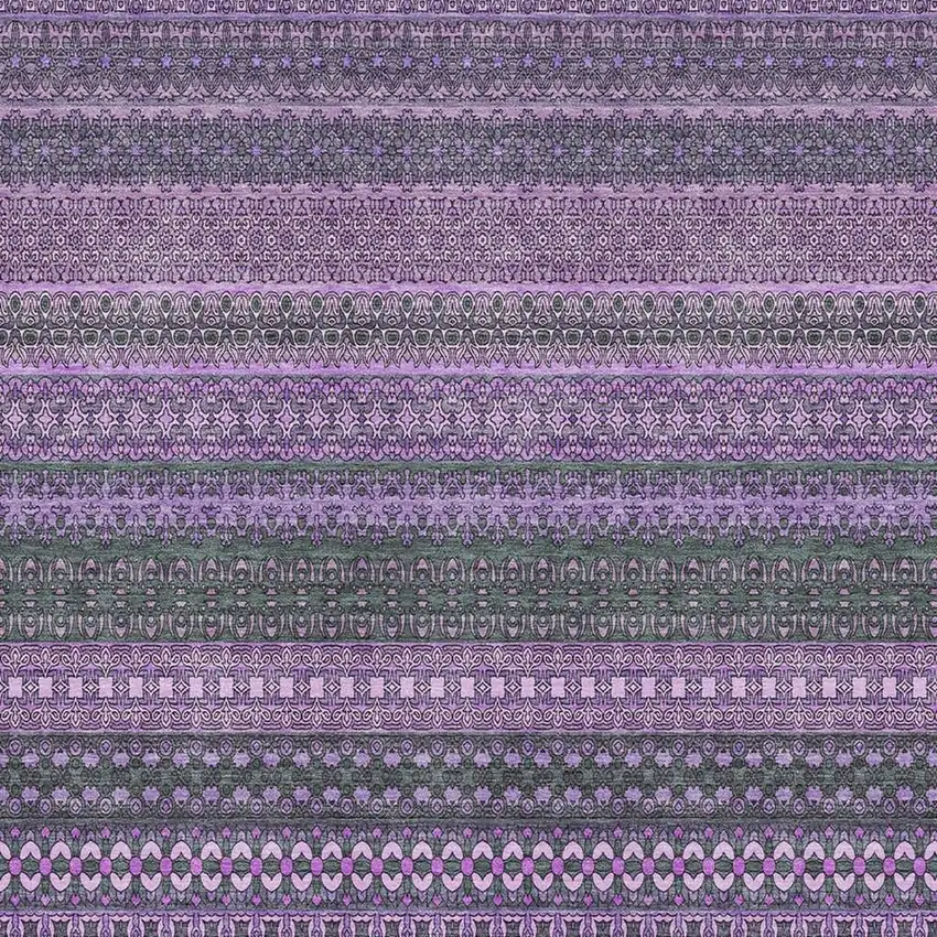 Purple And Ivory Striped Washable Area Rug With UV Protection Photo 3