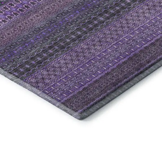 Purple And Ivory Striped Washable Area Rug With UV Protection Photo 8