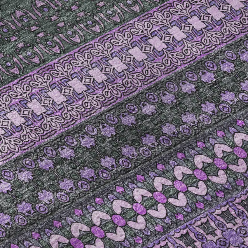 Purple And Ivory Striped Washable Area Rug With UV Protection Photo 8