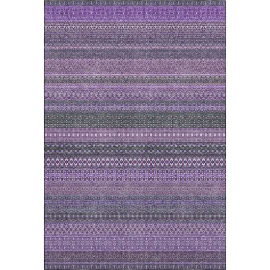Purple And Ivory Striped Washable Area Rug With UV Protection Photo 1