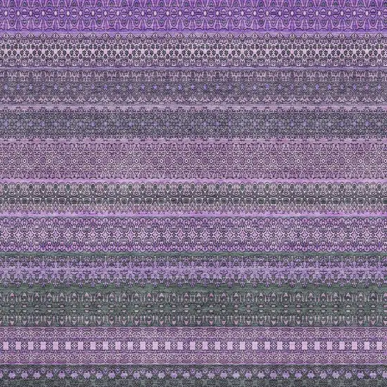 Purple And Ivory Striped Washable Area Rug With UV Protection Photo 3